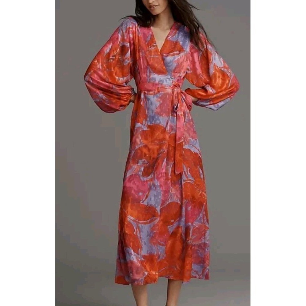 Hutch Floral Wrap Sz S Dress Red Pink Balloon Sleeve Wedding Guest Boho Romantic